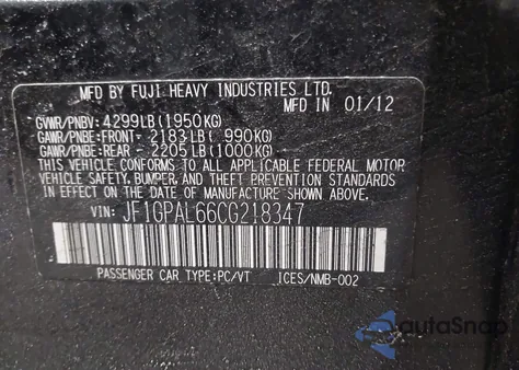 2012 Subaru Impreza 2.0I Sport Premium z USA, uszkodzony, nr VIN JF1GPAL66CG218347